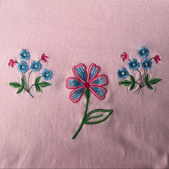 Vintage 90s Floral Embroidered Crop Top Tee L - Picture 6 of 7